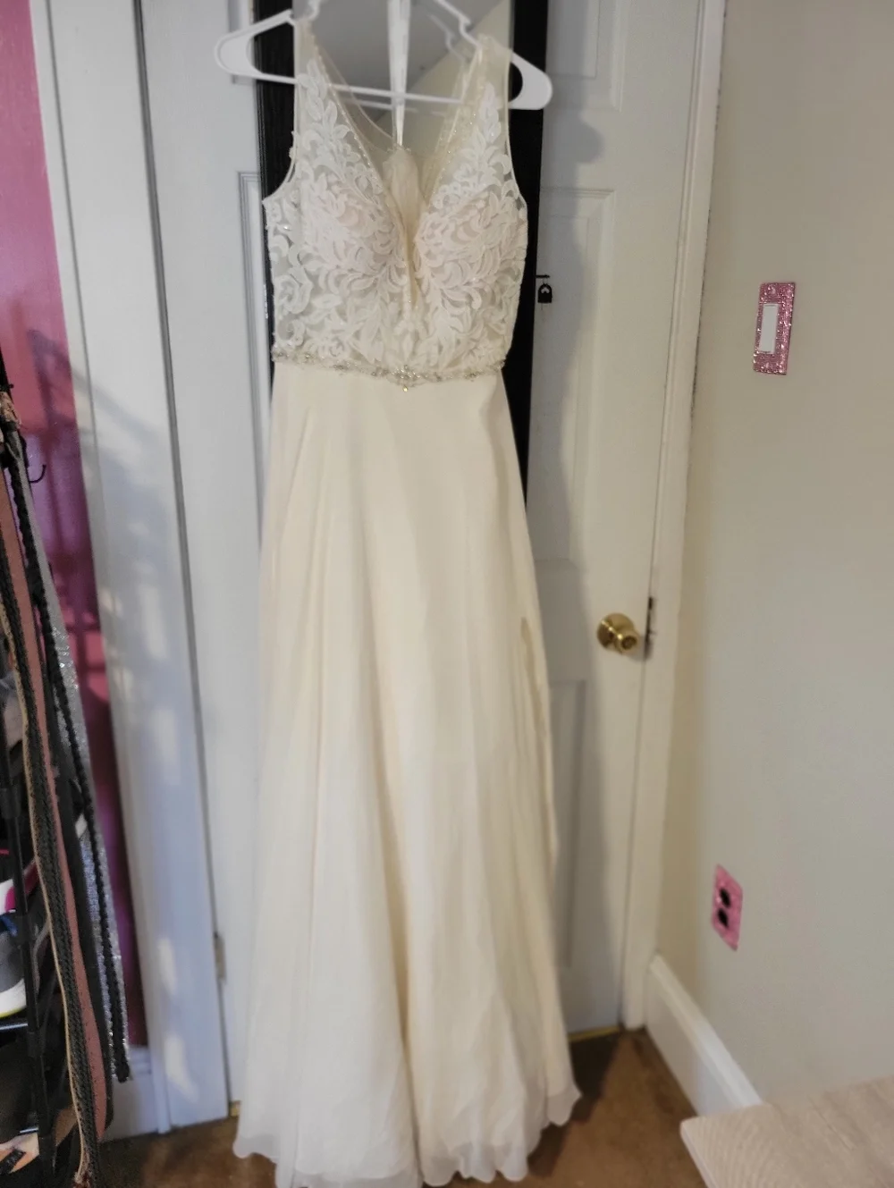 Ivory Lace Bodice A-Line Dress with Side Slit